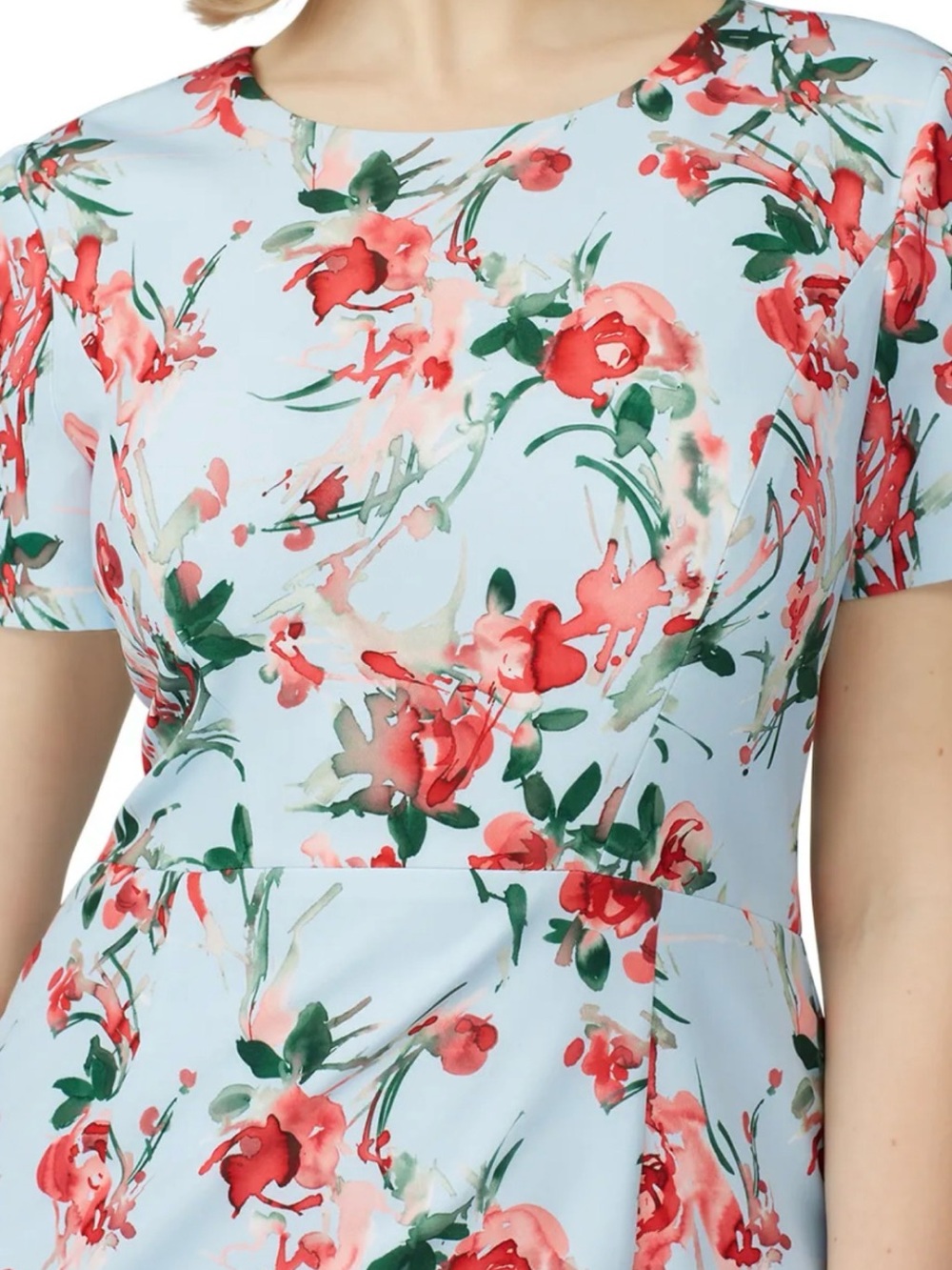 Black Halo Light Blue Midi Dress with Red Floral Print